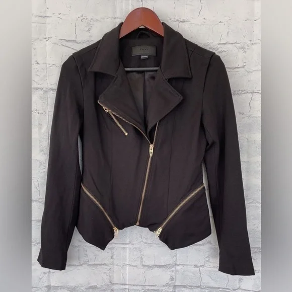 NEW BLANKNYC Denim Psychopath Ponte Moto Jacket - Black / Gold - Large - Picture 4 of 9